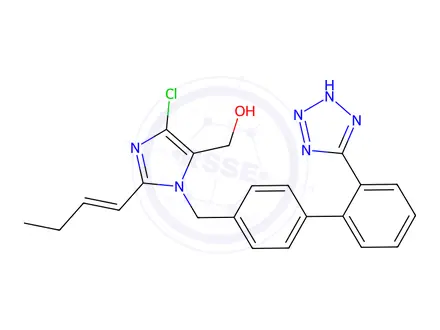 Chemical structure of (1-((2'-(2H-tetrazol-5-yl)-[1,1'-biphenyl]-4-yl)methyl)-2-(but-1-en-1-yl)-4-chloro-1H-imidazol-5-yl)methanol