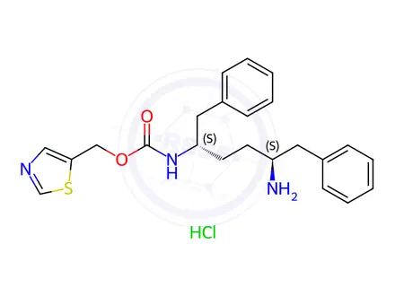 Chemical structure of Thiazol-5-ylmethyl ((2S,5S)-5-amino-1,6-diphenylhexan-2-yl)carbamate hydrochloride