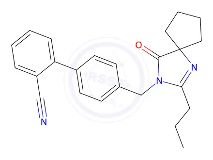 Chemical structure of 4'-((4-Oxo-2-propyl-1,3-diazaspiro[4.4]non-1-en-3-yl)methyl)-[1,1'-biphenyl]-2-carbonitrile