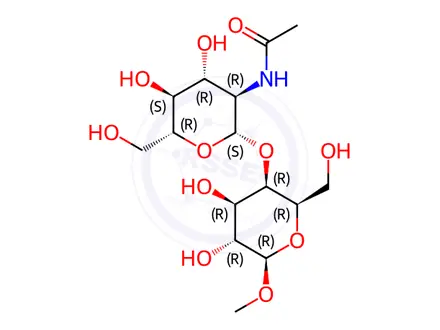 Chemical structure of N-((2S,3R,4R,5S,6R)-2-(((2R,3R,4R,5R,6R)-4,5-dihydroxy-2-(hydroxymethyl)-6-methoxytetrahydro-2H-pyran-3-yl)oxy)-4,5-dihydroxy-6-(hydroxymethyl)tetrahydro-2H-pyran-3-yl)acetamide