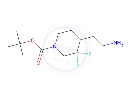 Chemical structure of tert-butyl 4-(2-aminoethyl)-3,3-difluoropiperidine-1-carboxylate
