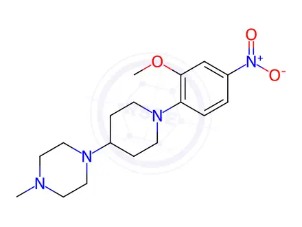 Chemical structure of 1-[1-(2-methoxy-4-nitrophenyl)-4-piperidinyl]-4-methyl-piperazine