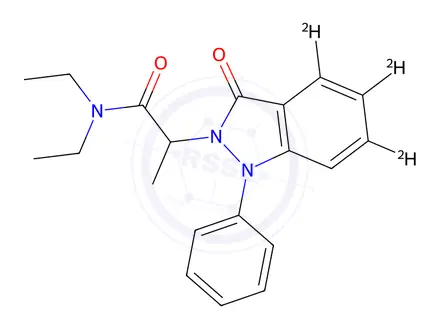 Chemical structure of N,​N-​Diethyl-​1,​3-​dihydro-​α-​methyl-​3-​oxo-​1-​phenyl-2H-​indazole-​2-​acetamide-d3