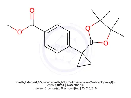 Chemical structure of methyl 4-(1-(4,4,5,5-tetramethyl-1,3,2-dioxaborolan-2-yl)cyclopropyl)benzoate