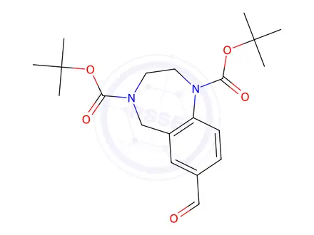 Chemical structure of Di-tert-butyl 7-formyl-2,3-dihydro-1H-benzo[e][1,4]diazepine-1,4(5H)-dicarboxylate
