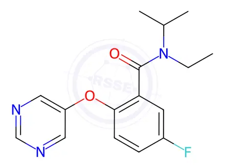 Chemical structure of N-Ethyl-5-fluoro-N-isopropyl-2-(pyrimidin-5-yloxy)benzamide