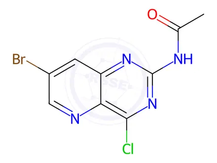 Chemical structure of Acetamide, N-(7-bromo-4-chloropyrido[3,2-d]pyrimidin-2-yl)-