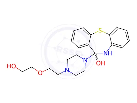 Chemical structure of 10,11-Dihydro-11-[4-[2-(2-hydroxyethoxy)ethyl]-1-piperazinyl]dibenzo[b,f][1,4]thiazepin-11-ol