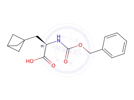 Chemical structure of (R)-2-(((Benzyloxy)carbonyl)amino)-3-(bicyclo[1.1.1]pentan-1-yl)propanoic acid