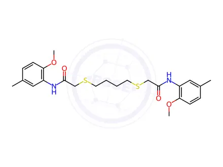 Chemical structure of N-(2-Methoxy-5-methylphenyl)-2-{[4-({[(2-methoxy-5-methylphenyl)carbamoyl]methyl}sulfanyl)butyl]sulfanyl}acetamide