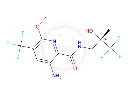 Chemical structure of 3-Amino-6-methoxy-N-[(2S)-3,3,3-trifluoro-2-hydroxy-2-methylpropyl]-5-(trifluoromethyl)-2-pyridinecarboxamide