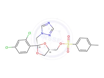 Chemical structure of 1,3-Dioxolane-4-methanol, 2-(2,4-dichlorophenyl)-2-(1H-1,2,4-triazol-1-ylmethyl)-, 4-methylbenzenesulfonate (ester), cis