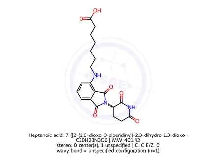 Chemical structure of Heptanoic acid, 7-[[2-(2,6-dioxo-3-piperidinyl)-2,3-dihydro-1,3-dioxo-1H-isoindol-4-yl]amino]-