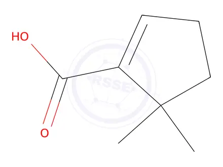 Chemical structure of 5,5-dimethylcyclopent-1-ene-1-carboxylic acid