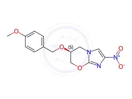 Chemical structure of (S)-6-((4-Methoxybenzyl)oxy)-2-nitro-6,7-dihydro-5H-imidazo[2,1-b][1,3]oxazine