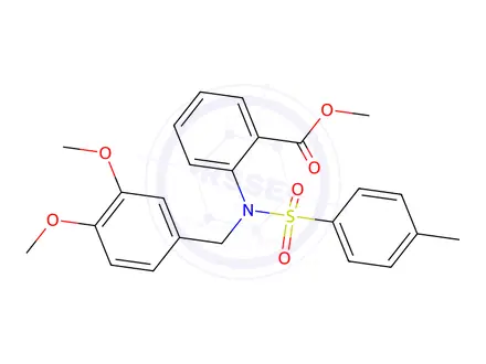 Chemical structure of 2-[N-(p-Tolylsulfonyl)-N-(3,4-dimethoxybenzyl)amino]benzoic acid methyl ester