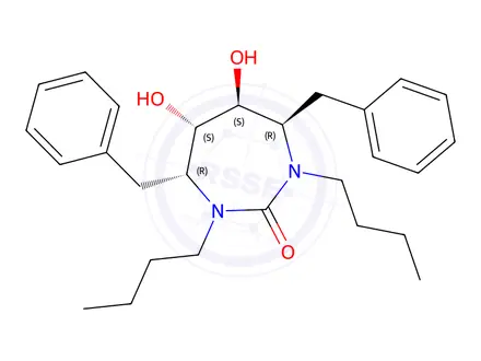 Chemical structure of (4R,5S,6S,7R)-4,7-dibenzyl-1,3-dibutyl-5,6-dihydroxy-1,3-diazepan-2-on e