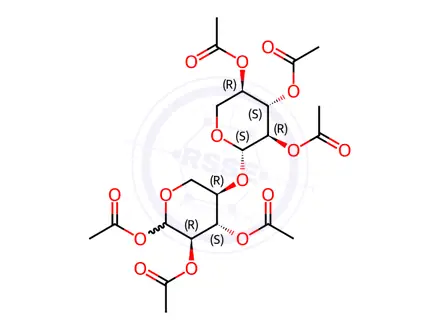 Chemical structure of 4-​O-​(2,​3,​4-​Tri-​O-​acetyl-​β-​D-​xylopyranosyl)​-D-​xylopyranose 1,​2,​3-​Triacetate