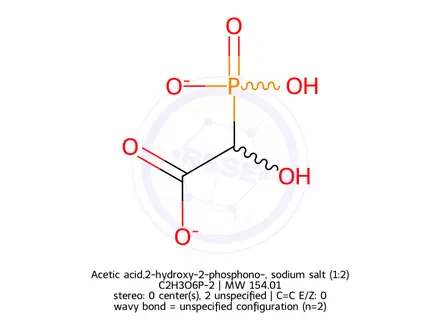Chemical structure of Acetic acid,2-hydroxy-2-phosphono-, sodium salt (1:2)