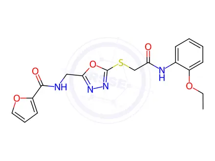 Chemical structure of N-((5-((2-((2-Ethoxyphenyl)amino)-2-oxoethyl)thio)-1,3,4-oxadiazol-2-yl)methyl)furan-2-carboxamide