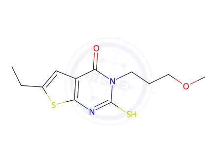 Chemical structure of 6-Ethyl-2-mercapto-3-(3-methoxypropyl)thieno[2,3-d]pyrimidin-4(3h)-one