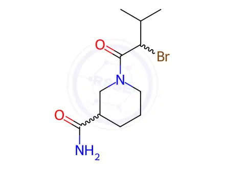 Chemical structure of 1-(2-Bromo-3-methylbutanoyl)piperidine-3-carboxamide