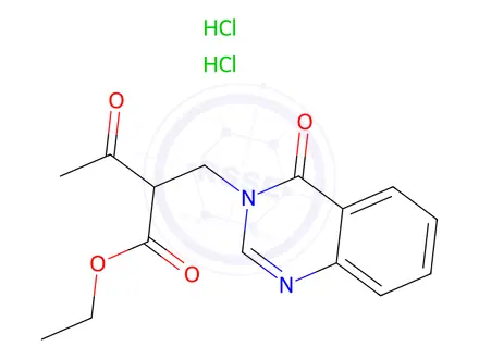 Chemical structure of Ethyl 3-oxo-2-((4-oxoquinazolin-3(4H)-yl)methyl)butanoate dihydrochloride