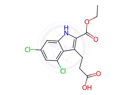 Chemical structure of 4,6-Dichloro-2-(ethoxycarbonyl)-1H-Indole-3-propanoic Acid