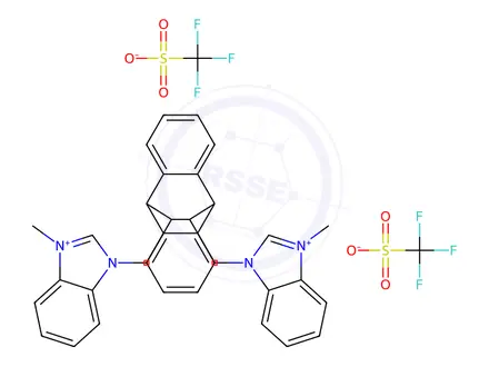 Chemical structure of 11,12-Bis[N-methyl-1H-benzimidazolium-3-methylene]-9,10-dihydro-9,10-ethanoanthracene bis(trifluoromethanesulfonate)