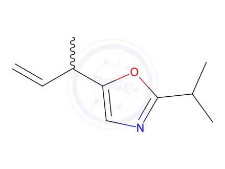 Chemical structure of Oxazole, 2-(1-methylethyl)-5-(1-methyl-2-propenyl)-(9CI)