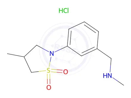 Chemical structure of 4-methyl-2-{3-[(methylamino)methyl]phenyl}-1$l^{6},2-thiazolidine-1,1-dione hydrochloride