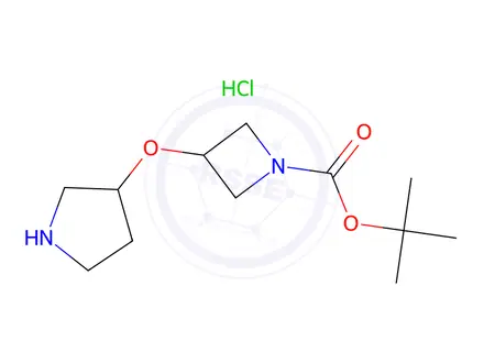 Chemical structure of Tert-butyl 3-(pyrrolidin-3-yloxy)azetidine-1-carboxylate hydrochloride