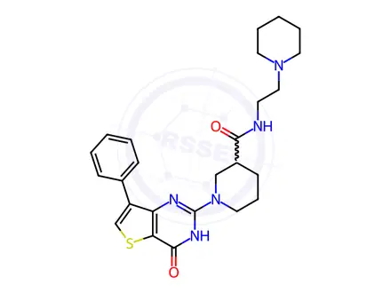 Chemical structure of 1-(4-oxo-7-phenyl-1H-thieno[3,2-d]pyrimidin-2-yl)-N-(2-piperidin-1-ylethyl)piperidine-3-carboxamide