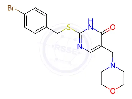 Chemical structure of 2-{[(4-bromophenyl)methyl]sulfanyl}-5-(morpholin-4-ylmethyl)-1,4-dihydropyrimidin-4-one