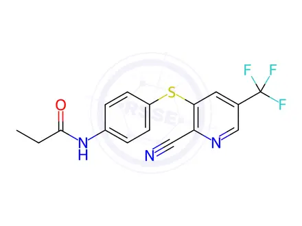 Chemical structure of N-(4-((2-cyano-5-(trifluoromethyl)pyridin-3-yl)thio)phenyl)propionamide