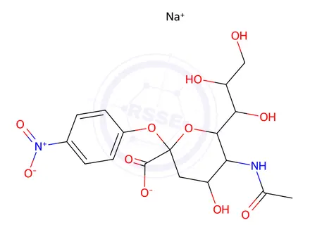 Chemical structure of 2-O-(4-Nitrophenyl)-α-D-N-acetylneuraminic acid sodium salt