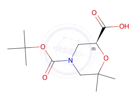 Chemical structure of (S)-4-(tert-Butoxycarbonyl)-6,6-dimethylmorpholine-2-carboxylic Acid