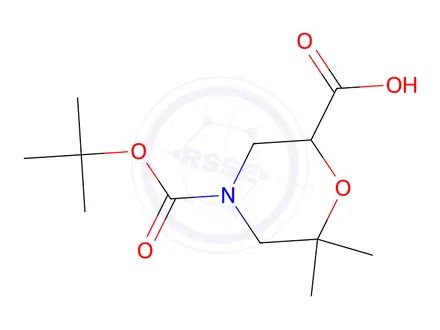 Chemical structure of 2,4-Morpholinedicarboxylic acid, 6,6-dimethyl-, 4-(1,1-dimethylethyl) ester