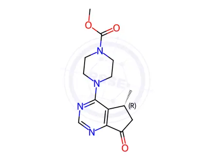 Chemical structure of (R)-Methyl 4-(5-methyl-7-oxo-6,7-dihydro-5H-cyclopenta[d]pyrimidin-4-yl)piperazine-1-carboxylate