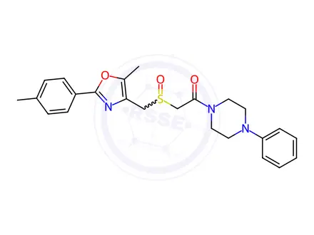 Chemical structure of Ethanone, 2-[[[5-methyl-2-(4-methylphenyl)-4-oxazolyl]methyl]sulfinyl]-1-(4-phenyl-1-piperazinyl)-