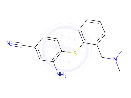 Chemical structure of 3-amino-4-(2-dimethylaminomethylphenylsulfanyl)-benzonitrile