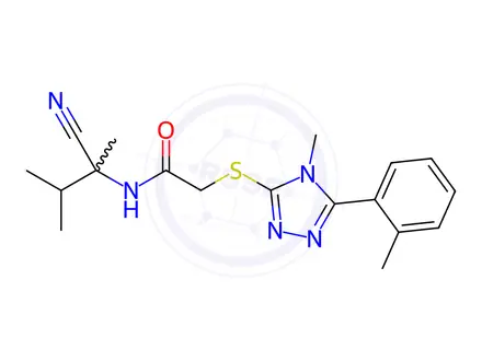 Chemical structure of N-(2-Cyano-3-methylbutan-2-yl)-2-((4-methyl-5-(o-tolyl)-4H-1,2,4-triazol-3-yl)thio)acetamide
