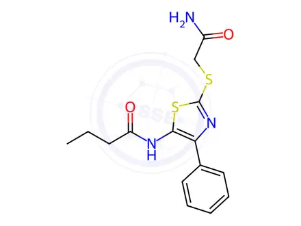 Chemical structure of N-(2-((2-Amino-2-oxoethyl)thio)-4-phenylthiazol-5-yl)butyramide