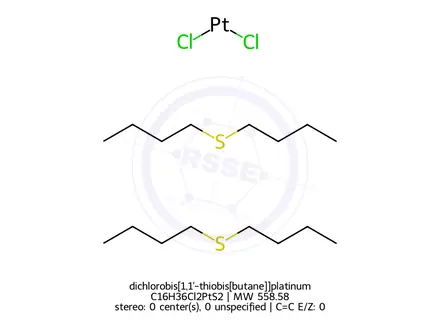 Chemical structure of dichlorobis[1,1'-thiobis[butane]]platinum