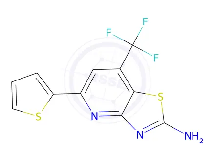 Chemical structure of 5-(Thiophen-2-yl)-7-(trifluoromethyl)-[1,3]thiazolo[4,5-b]pyridin-2-amine