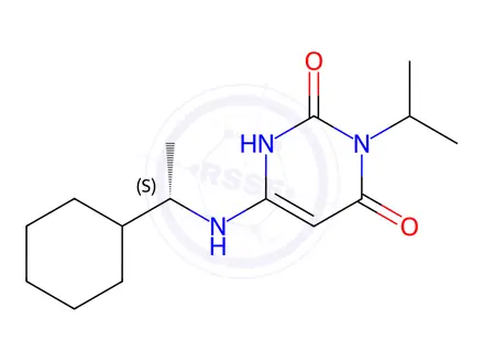Chemical structure of (S)-6-((1-Cyclohexylethyl)amino)-3-isopropylpyrimidine-2,4(1H,3H)-dione