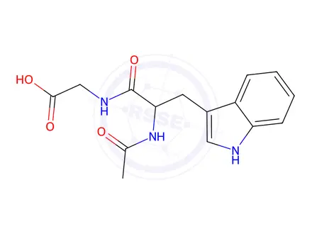Chemical structure of (S)-2-(2-Acetamido-3-(1H-indol-3-yl)propanamido)acetic acid