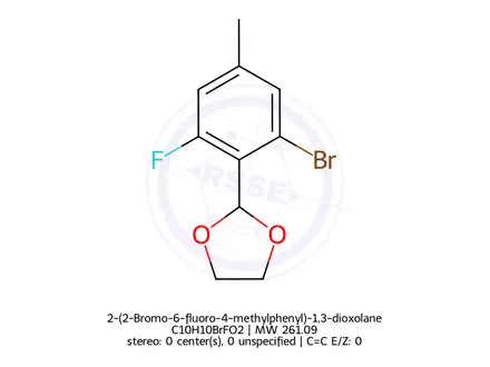 Chemical structure of 2-(2-Bromo-6-fluoro-4-methylphenyl)-1,3-dioxolane