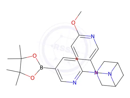 Chemical structure of 6-((6-Methoxypyridin-3-yl)methyl)-3-(5-(4,4,5,5-tetramethyl-1,3,2-dioxaborolan-2-yl)pyridin-2-yl)-3,6-diazabicyclo[3.1.1]Heptane