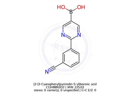 Chemical structure of (2-(3-Cyanophenyl)pyrimidin-5-yl)boronic acid